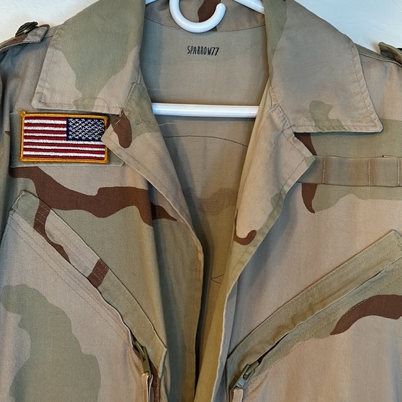 Upcycled punisher patched desert camouflage army flight/jump suit duster jacket - Picture 10 of 17